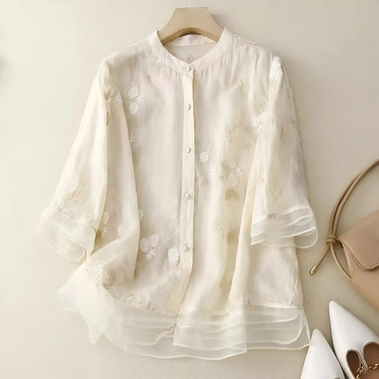 Celest™ | Cotton Top with Embroidered Flowers