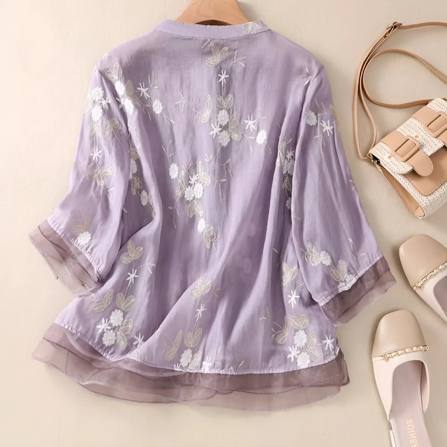 Celest™ | Cotton Top with Embroidered Flowers
