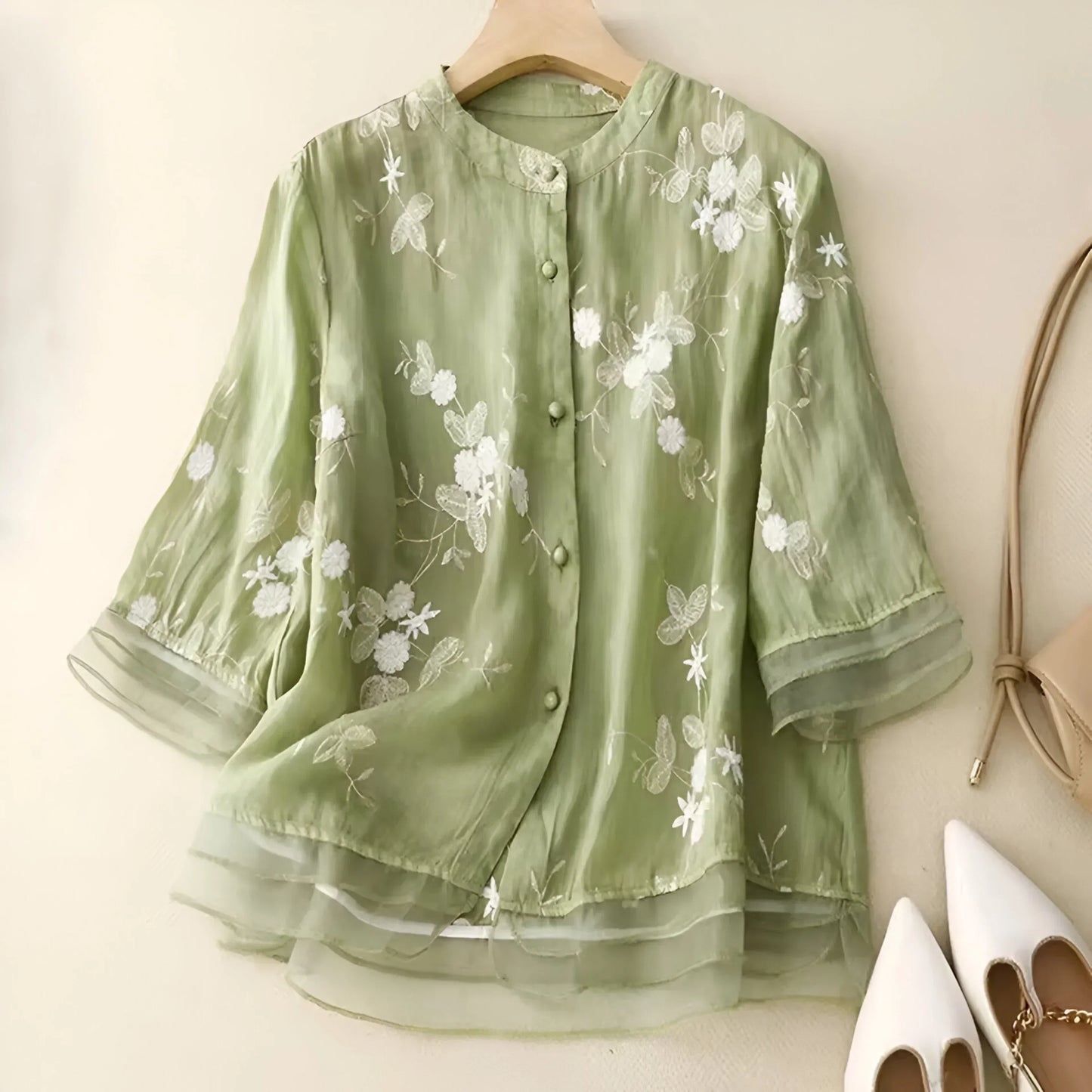 Celest™ | Cotton Top with Embroidered Flowers