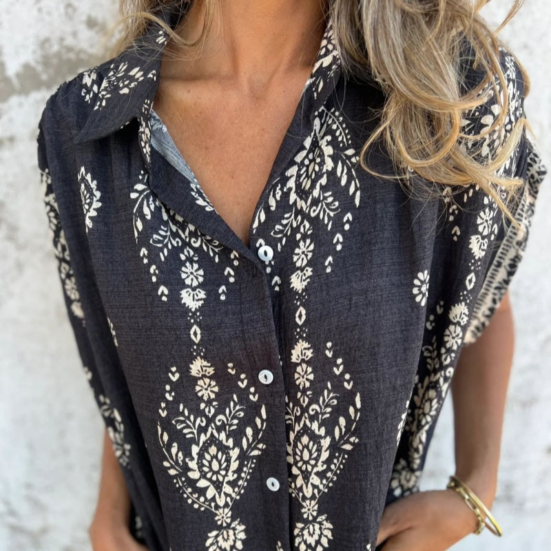 Celest™ | Loose fitting short sleeve dress with print and pockets