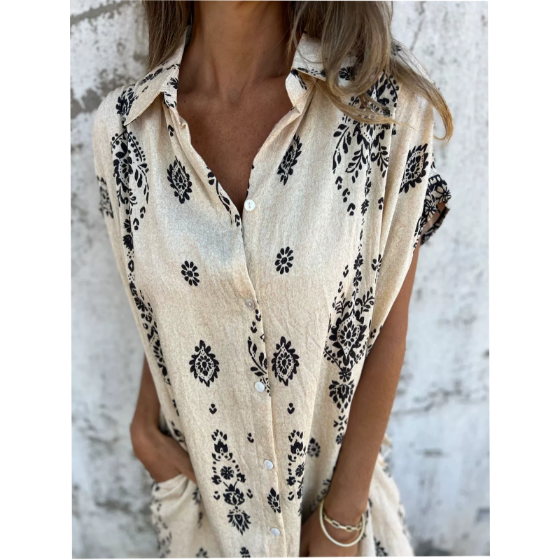 Celest™ | Loose fitting short sleeve dress with print and pockets
