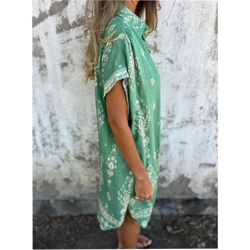 Celest™ | Loose fitting short sleeve dress with print and pockets
