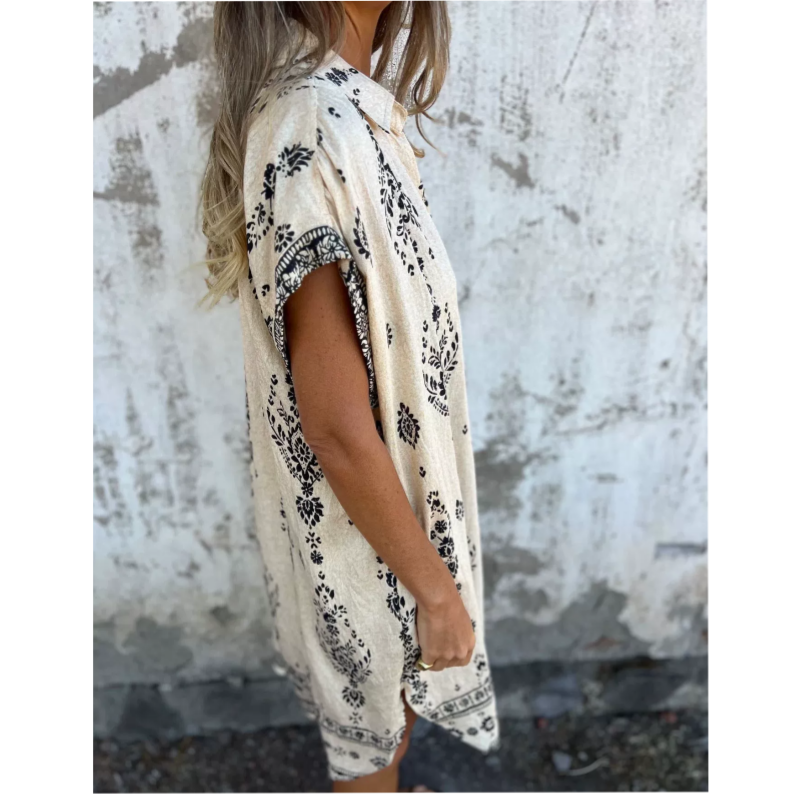 Celest™ | Loose fitting short sleeve dress with print and pockets