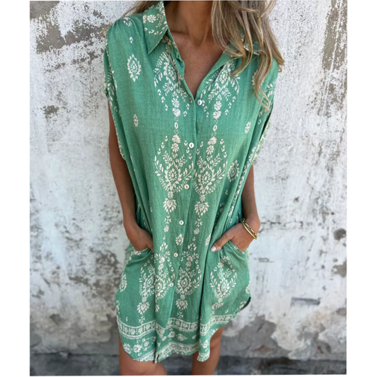 Celest™ | Loose fitting short sleeve dress with print and pockets
